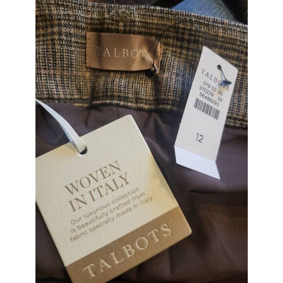 NWT Talbots Pants Women's 12 Brown Plaid Luxe Italian Wool Slim Ankle - Picture 6 of 9